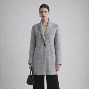 RW&CO - Grey Houndstooth Knit Long Cardigan / Blazer – Soft Cotton Blend